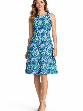 Lauren Ralph Lauren dress women's 12 sleeveless blue/green stretch summer A line